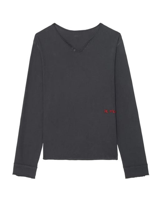Zadig & Voltaire Gray Monsatir Henley Long-Sleeve T-Shirt for men