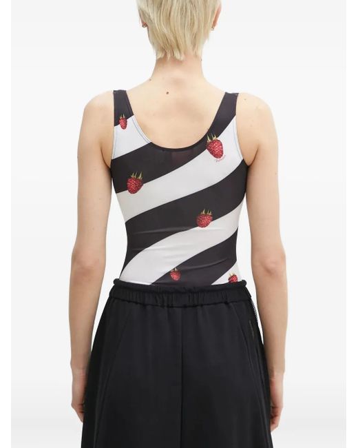 Fiorucci Black Raspberry-Print Striped Bodysuit