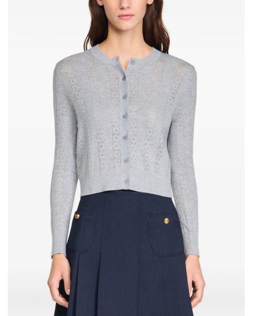 Sandro Gray Buttoned Knitted Cardigan