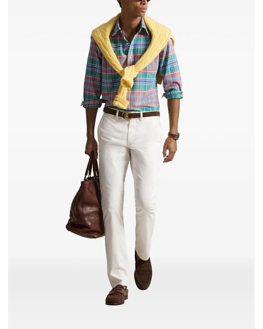 Polo Ralph Lauren Blue Plaid-Pattern Logo-Embroidered Shirt for men