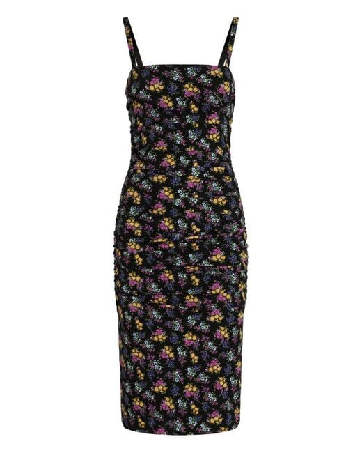 Dolce & Gabbana Black Floral-Pattern Ruched Midi Dress