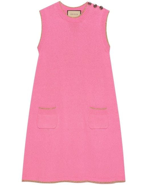 Gucci Cotton Lamé Knit Dress in Pink | Lyst UK