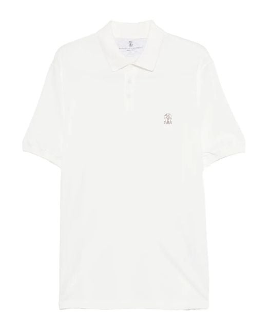 Polo de algodón de manga corta Brunello Cucinelli de hombre de color White