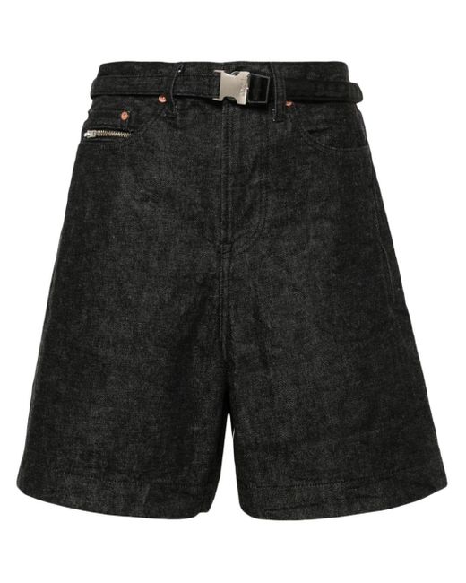 Short en jean à taille ceinturée Sacai en coloris Black