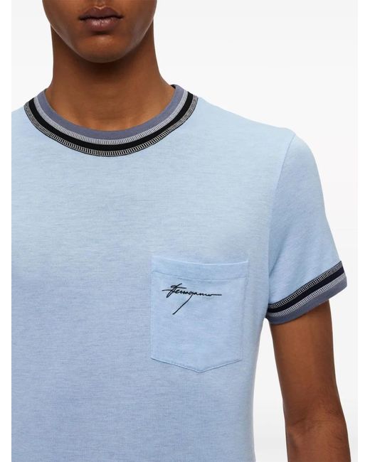 Ferragamo Blue T-shirt With Color Block Trims for men