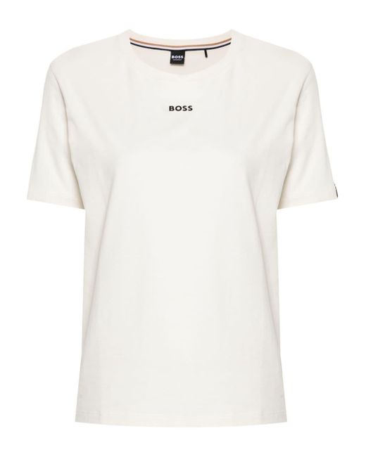 Boss White T-Shirt mit Logo-Print