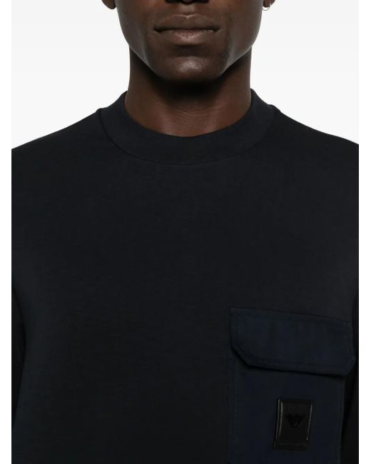 Emporio Armani Blue Patch-Pocket Crew-Neck Sweater for men