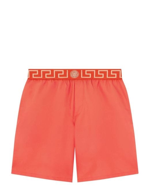 Versace Red Greca-waistband Swim Shorts for men