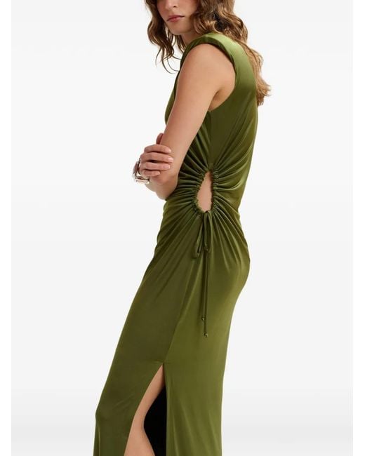 Essentiel Antwerp Green Fitted Sleeveless Dress With Ruched Cut-Out Detail