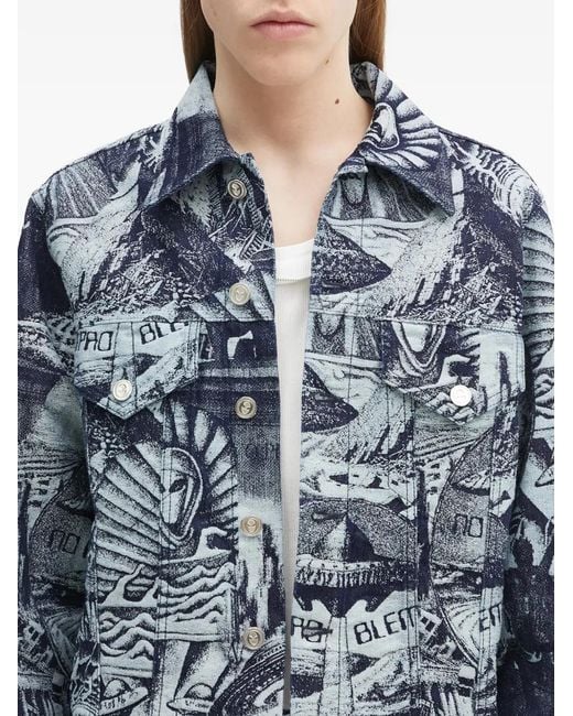 Aries Blue Graphic-Pattern Shirt Jacket for men