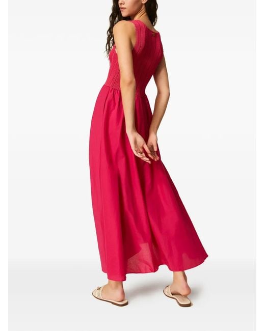 Twinset Pink Long Dress With Knit Bodice
