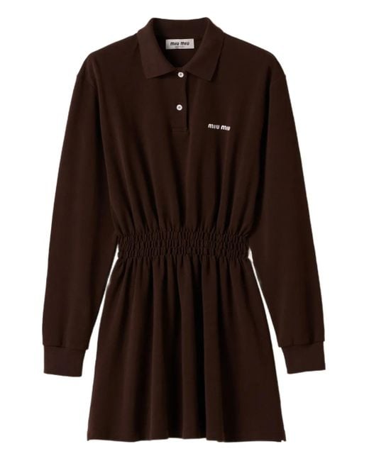 Miu Miu Brown Kleid mit Logo-Stickerei