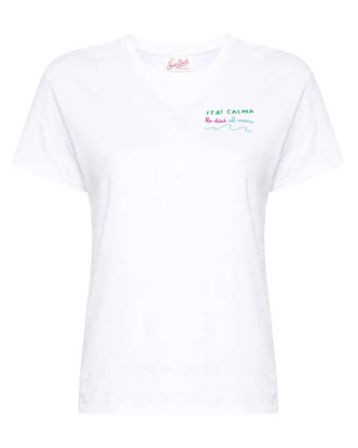 Mc2 Saint Barth White Embroidered-motif Cotton T-shirt