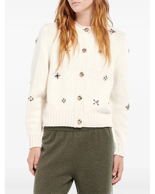 Barrie Natural Embroidered Cashmere Cardigan