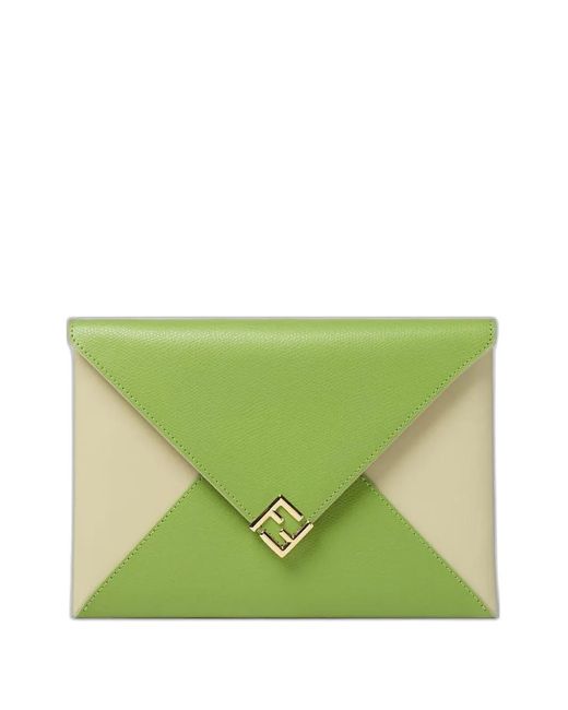 Fendi Green Ff Leather Pouch Bag