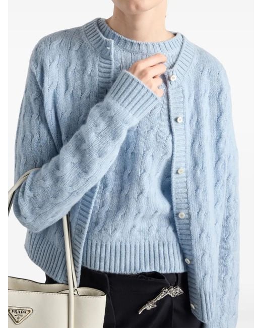 Prada Blue Cable-Knit Re-Cashmere Sweater