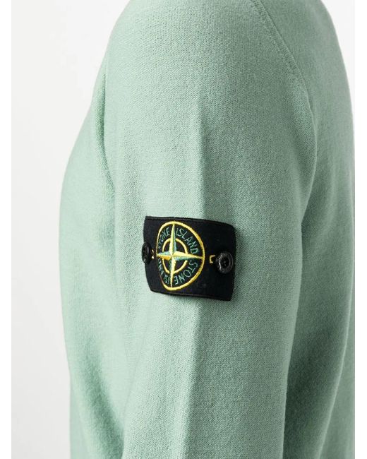 Stone Island Green Compass-Patch Crewneck Jumper for men