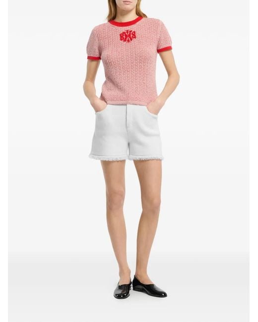 Barrie Pink Logo-Patch Cashmere Top