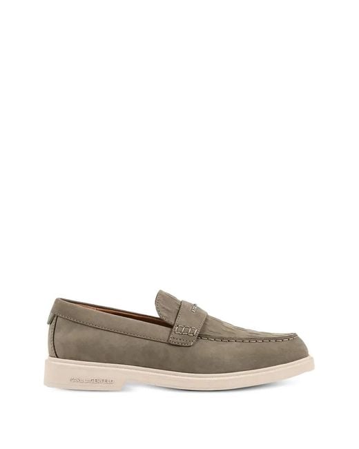Karl Lagerfeld Gray Kori Monogram-Embossed Leather Loafers for men