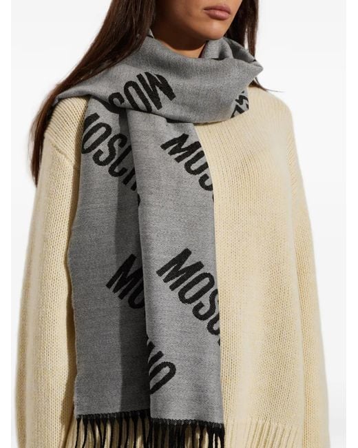 Moschino Gray Wool Scarf With Monogram