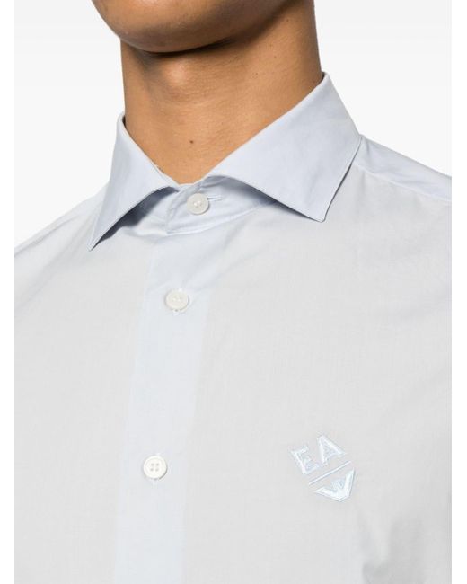 Emporio Armani Blue Embroidered-logo Cotton Shirt for men