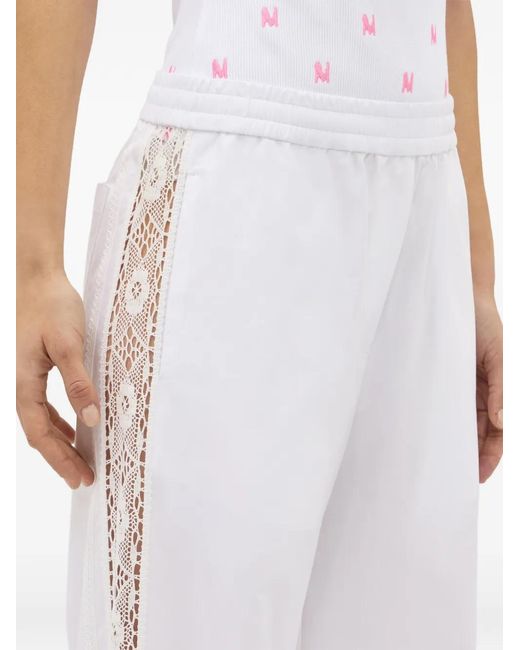 MSGM White Lace-Detail Trousers