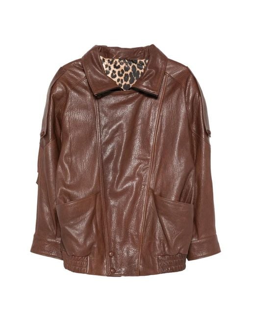 ADRIANNA FERETTI Brown Zip-Up Leather Jacket
