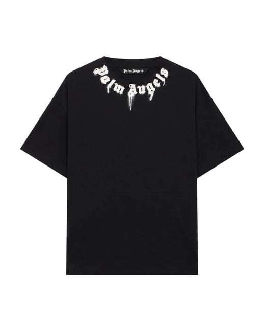Palm Angels Black Spray Neck Logo T-Shirt for men