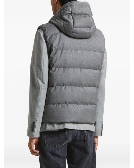 Peserico Gray Hooded Quilted Gilet for men