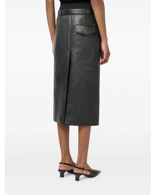 Tod's Black Midi Leather Skirt