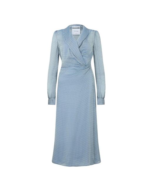 Moschino Blue Houndstooth-Pattern V-Neck Maxi Dress