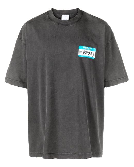 Vetements My Name Is Cotton T-shirt in Grey for Men | Lyst