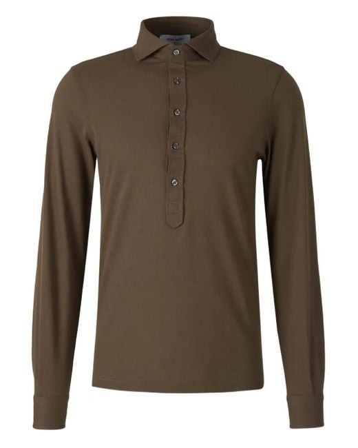 Gran Sasso Brown Long-Sleeve Cotton Polo Shirt for men