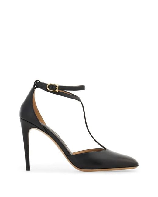 Ferragamo Black T-Strap Stiletto Pumps