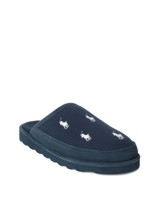 Polo Ralph Lauren Blue Embroidered Cotton Slippers for men