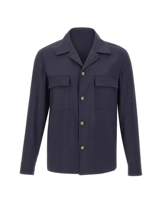 Barba Napoli Blue London Flap-Pockets Button-Down Virgin Wool Jacket for men