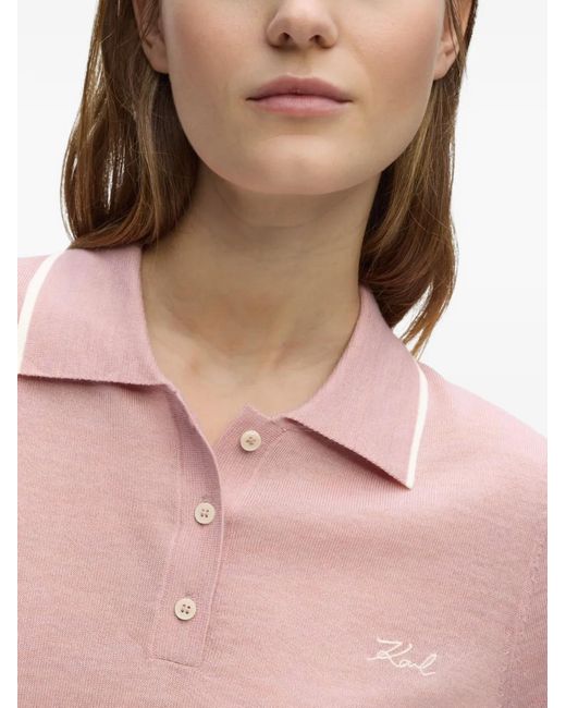 Karl Lagerfeld Pink Merino-Wool Polo Shirt