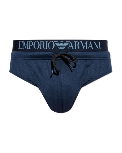 Emporio Armani Blue Logo-Band Swimming Trunks for men
