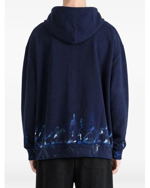 Balenciaga Blue Paint-Splatter Logo-Print Hoodie for men