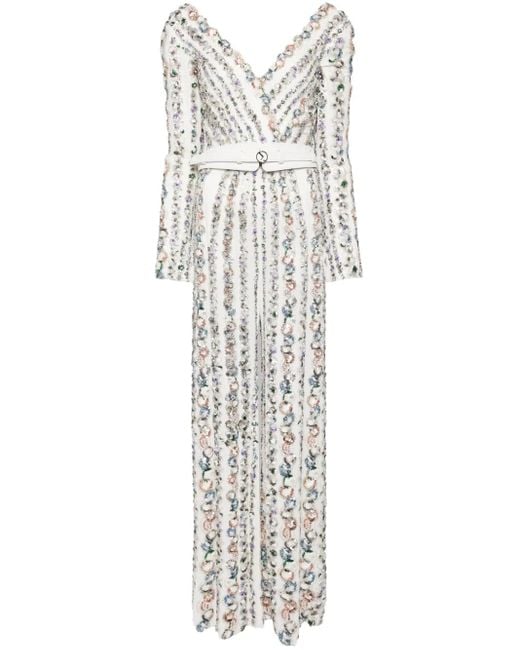 Saiid Kobeisy White Embellished V-Neck Jumpsuit