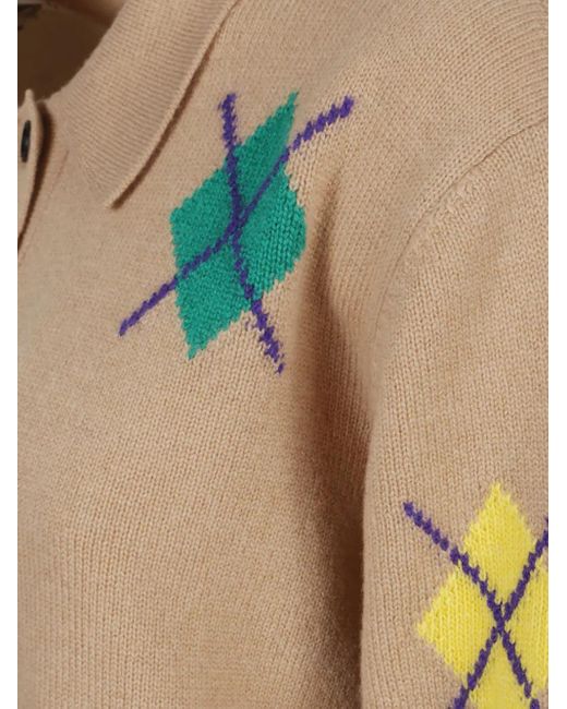 MSGM Pink Diamond-Pattern Polo Top