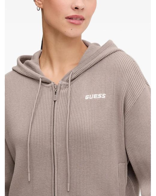 Guess Gray Flaminia Ribbed Zip-Up Hoodie