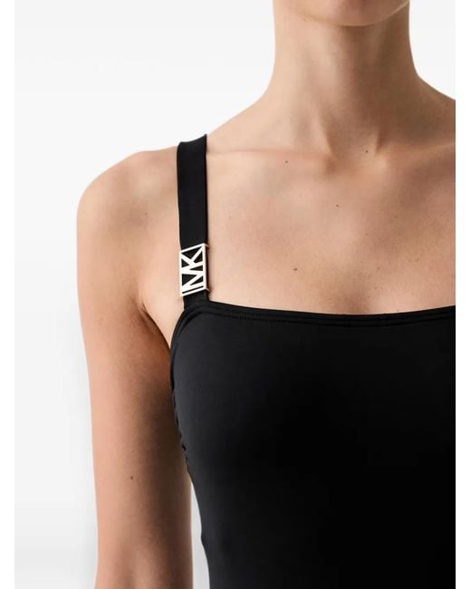 MICHAEL Michael Kors Black Logo-Plaque Swimsuit
