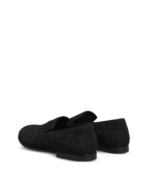Dolce & Gabbana Black Floral-Jacquard Loafers for men