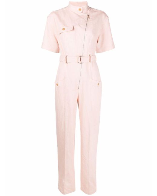 Sandro Pink Belted Zip-up Jumpsuit
