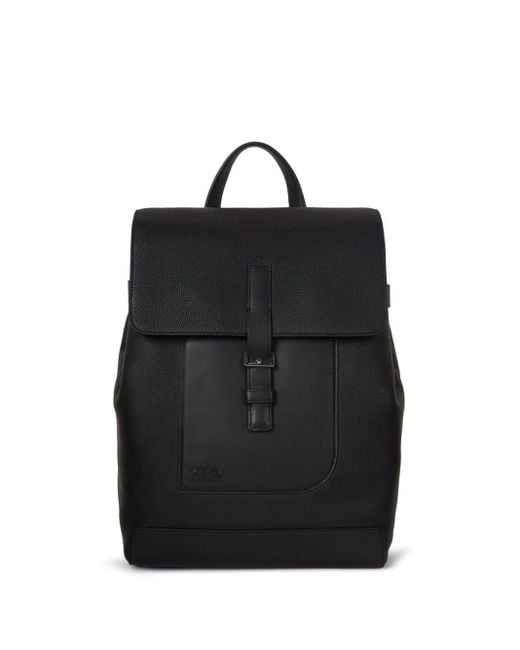 Karl Lagerfeld Black Logo-print Leather Backpack for men