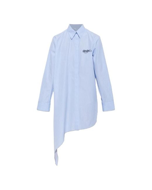 Off-White c/o Virgil Abloh Blue Asymmetric Striped Shirt Mini Dress