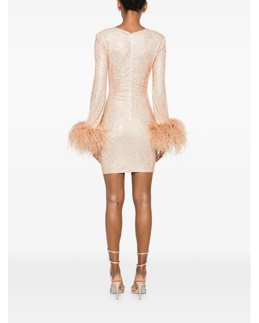 Miron Natural V-Neck Embellished Mini Dress