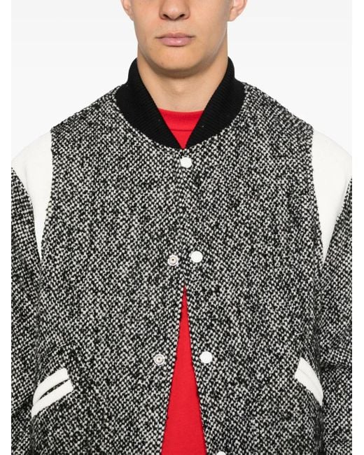 KENZO Gray Marl-Knit Varsity Jacket for men