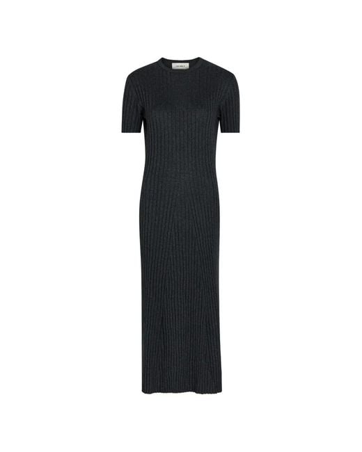 Lisa Yang Black Ribbed-Knit Short-Sleeve Midi Dress